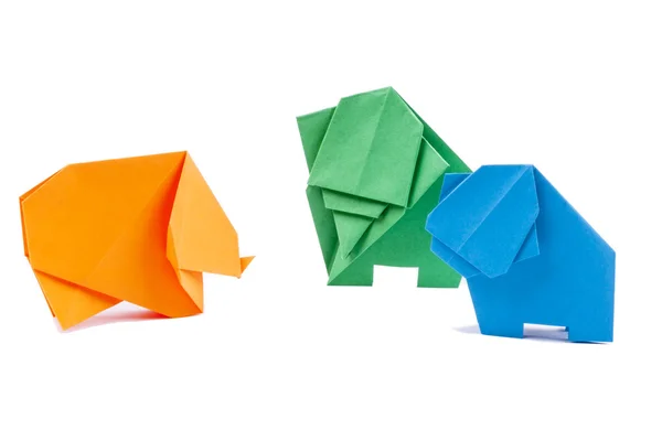Three origami elephants - white background — Stock Photo, Image