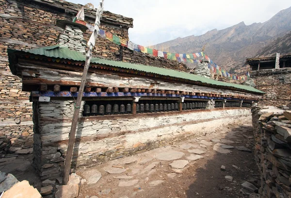 Buddhist prayer many wall with prayer wheels — Stock Photo, Image