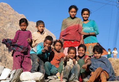 group of nepalese children near Kolti village, Nepal clipart