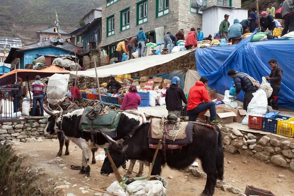 Bazar dans le village de Namche Bazar — Photo