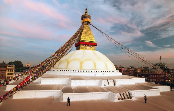 Večerní pohled z Bodhnath stúpa - Kathmandu - Nepál — Stock fotografie