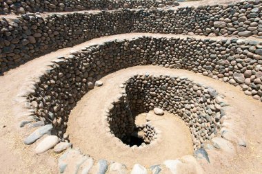 Nazca ya da Nazca kasabasındaki Cantalloc Aqueduct, spiral ya da halka şeklinde su kemerleri ya da kuyuları, Peru, İnka mimarisi ve kültürü