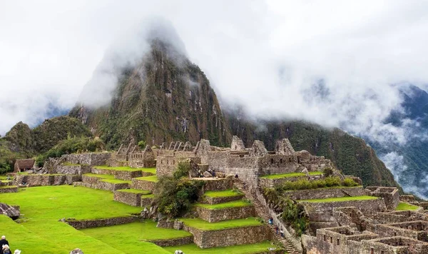 Machu Picchu Panoramautsikt Över Peruanska Inkan Stad Unesco Världsarv Helig — Stockfoto