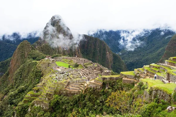 Machu Picchu Panoramautsikt Över Peruanska Inkan Stad Unesco Världsarv Helig — Stockfoto