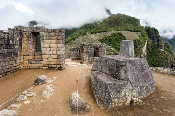 Machu Picchu Piedra Intihuatana Detalle Ciudad Peruana Inca Patrimonio Humanidad —  Fotos de Stock