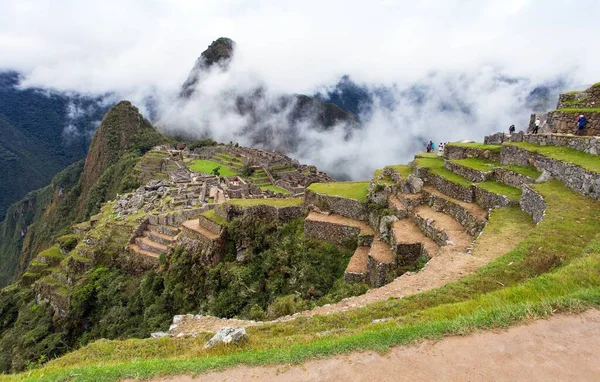 Machu Picchu Panoramautsikt Över Peruanska Inkan Stad Unesco Världsarv Helig — Stockfoto