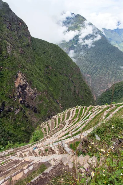 페루에서 유적중 Choquequirao 마추픽추 근처를 산책하는 페루의 쿠스코 지역입니다 계단식논 — 스톡 사진