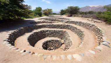 Nazca ya da Nazca kasabasındaki Cantalloc Aqueduct, spiral ya da halka şeklinde su kemerleri ya da kuyuları, Peru, İnka mimarisi ve kültürü