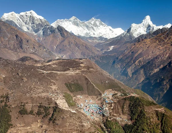 Vista Dell Everest Del Lhotse Dell Ama Dablam Del Namche — Foto Stock