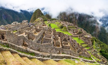 Machu Picchu, Peru 'nun panoramik manzarası, Unesco dünya mirası alanı, kutsal vadi, Cusco ya da Cuzco bölgesi, Peru