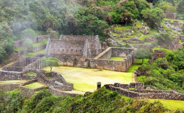 Choquequirao, one of the best Inca ruins in Peru. Choquequirao Inca trekking trail near Machu Picchu. Cuzco region in Peru  clipart