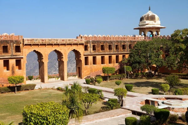 Amber Amer Fort Perto Cidade Jaipur Detalhe Parte Superior Fortaleza — Fotografia de Stock