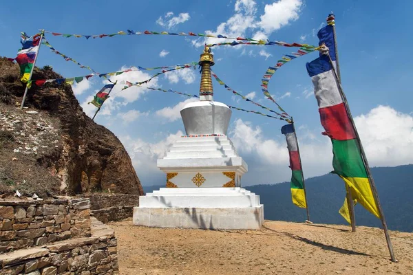 Stupa Con Banderas Oración Camino Campamento Base Del Everest Valle —  Fotos de Stock