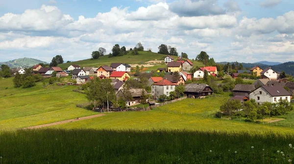 Jaworzynka Falu Panorámás Kilátás Lengyelországból Beskid Slaski Hegyek Kárpátok Szlovákia — Stock Fotó