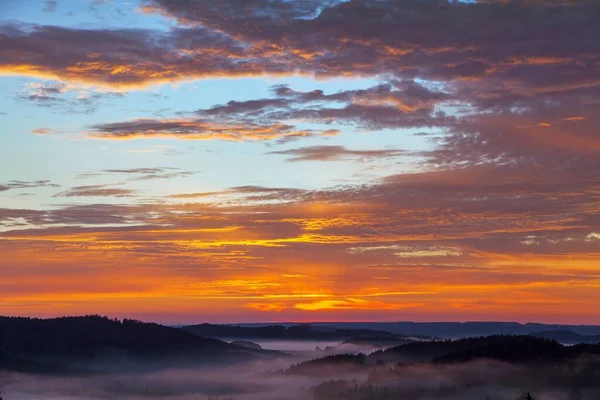 Morgens Abend Panorama Sonnenuntergang Blick Auf Den Schönen Himmel Von — Stockfoto
