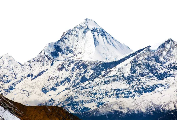 尼泊尔Hhimalayas山脉白色背景上孤立的Dhaulagiri山全景 — 图库照片