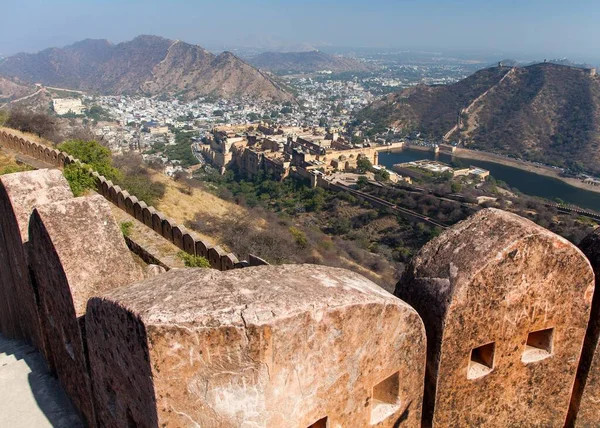 Forte Ambra Vicino Alla Città Jaipur Rajasthan India Vista Dalla — Foto Stock