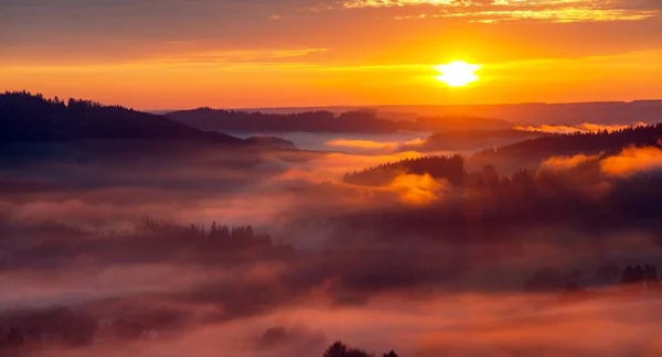 Morning Evening Panoramic Sunset View Beautiful Sky Bohemian Moravian Highland — Stock Photo, Image