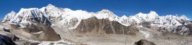 Cho Oyu, Everest, Lhotse, Gyachung Kang, Ngozumba ve Gyazumba buzullarının güzel panoramik manzarası - Sagarmatha ulusal parkı, Khumbu vadisi, Nepal