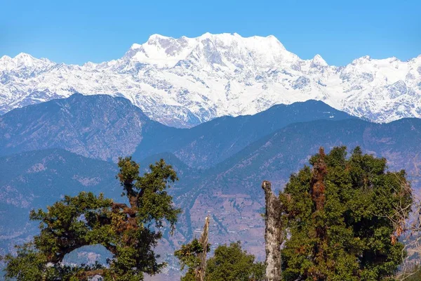 Góra Chaukhamba Las Himalaje Panoramiczny Widok Góry Himalajów Indyjskich Wielki — Zdjęcie stockowe