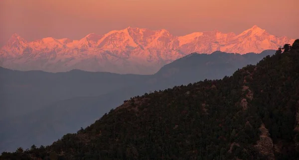 Βραδινή Πανοραμική Θέα Της Ινδίας Ιμαλάια Μεγάλη Σειρά Ιμαλαΐων Uttarakhand — Φωτογραφία Αρχείου