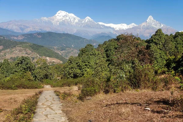 Mount Annapurna South Stone Pathway Nepal Himalayas Mountains — Stock Photo, Image