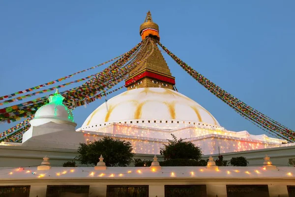 Kvälls Eller Nattutsikt Över Boudha Eller Bodhnath Eller Boudhanath Stupa — Stockfoto