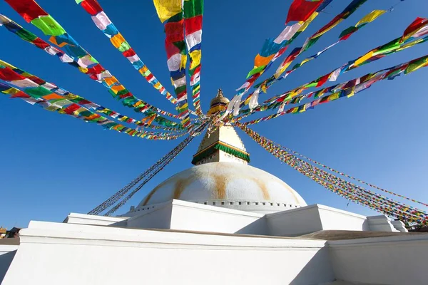 Boudha Bodhnath Nebo Boudhanath Stúpa Modlitebními Vlajkami Největší Buddhistická Stúpa — Stock fotografie