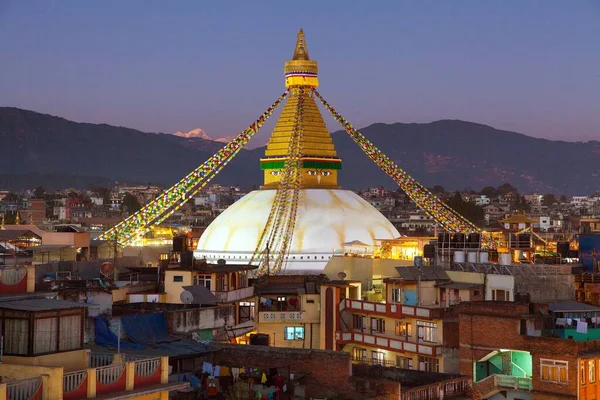Βραδινή Νυχτερινή Θέα Της Boudha Bodhnath Boudhanath Stupa Στο Κατμαντού — Φωτογραφία Αρχείου