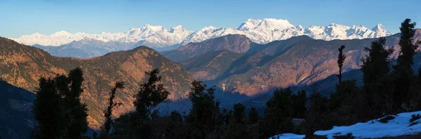 Morning Panoramic View Mount Chaukhamba Himalaya Panoramic View Indian Himalayas Stock Image