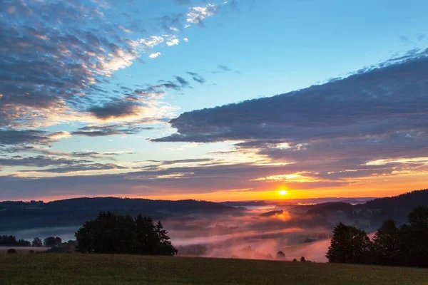 Morgens Abend Panorama Sonnenuntergang Blick Auf Den Schönen Himmel Von — Stockfoto