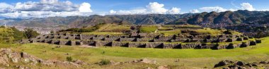 Sacsayhuaman, İnka 'nın panoramik manzarası Cusco ya da Cuzco, Peru' daki harabeleri
