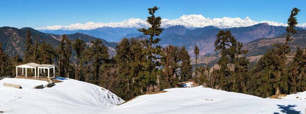 Himalaya, panoramic view of Indian Himalayas, great Himalayan range, Uttarakhand India, Gangotri range and mount Chaukhamba