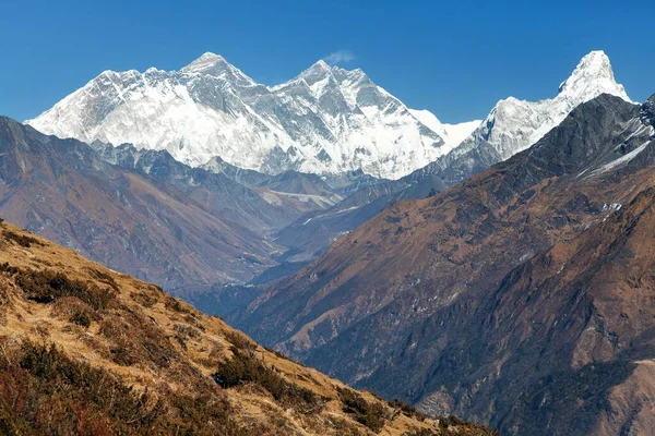 Vista Panorámica Del Monte Everest Lhotse Ama Dablam Desde Kongde — Foto de Stock