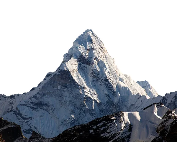 Kvällsutsikt Över Ama Dablam Isolerad Vit Himmel Bakgrund Nepal Himalaya — Stockfoto