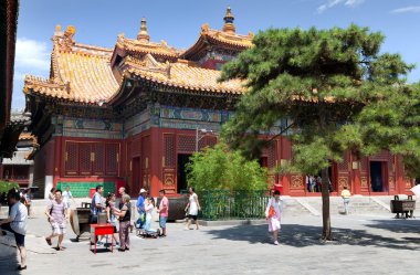 Tourists walking about Yonghegong Lama Temple clipart