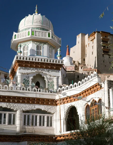 JAMA Masjid och Leh Palace med stupa i bakgrunden — Stockfoto