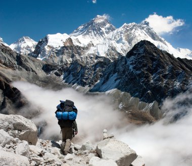 view of Everest from Gokyo with tourist clipart