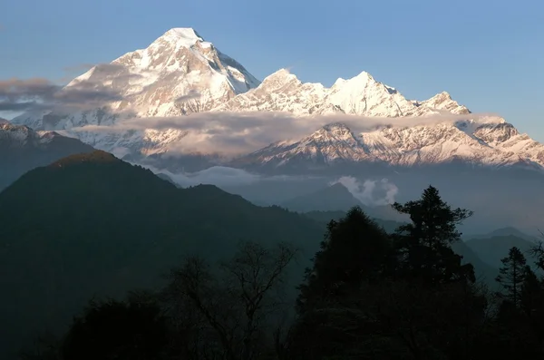 Wieczorem panoramiczny widok na mount dhaulagiri – nepal — Zdjęcie stockowe