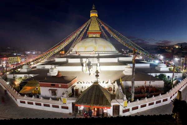 Večerní pohled z Bodhnath stúpa - Kathmandu - Nepál — Stock fotografie