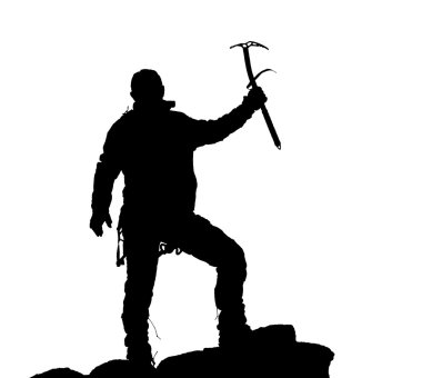 buz baltası ile el dağcı siluet siyah