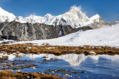 Makalu Dağı ve Kongmala geçidi yakınlarındaki göl manzarası, Everest ana kampı, Khumbu vadisi, Sagarmatha milli parkı, Nepal Himalaya dağları Himalayaları dağları