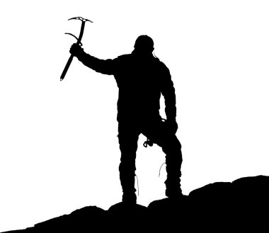 buz baltası ile el dağcı siluet siyah