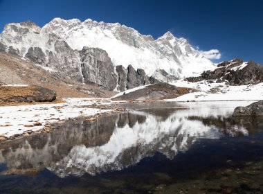 Panoramic view of Lhotse and Nuptse south rock face