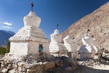 View of buddhist stupas in Nubra valley, Ladakh clipart