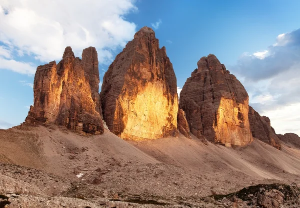 Evening view of Drei Zinnen or Tre Cime di Lavaredo — Stock Photo, Image