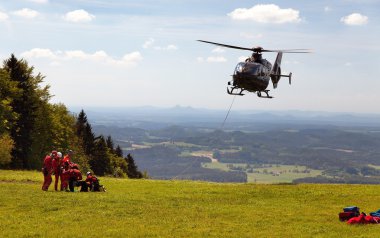 Group of rescuers practice of rescue operation