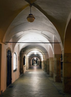 Archway around town square of Telc or Teltsch town