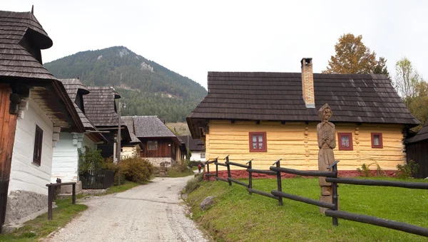 Hermosas casas de colores en pueblo vlkolinec — Foto de Stock