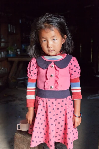 Bambina nepalese in cucina tipica nepalese — Foto Stock